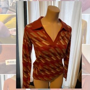 Marine Layer Red and Brown V-Neck Sweater